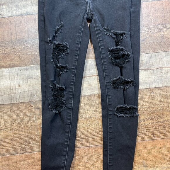 American Eagle Black/Gray Distressed Hi-Rise Jegging size 00 - Picture 2 of 5